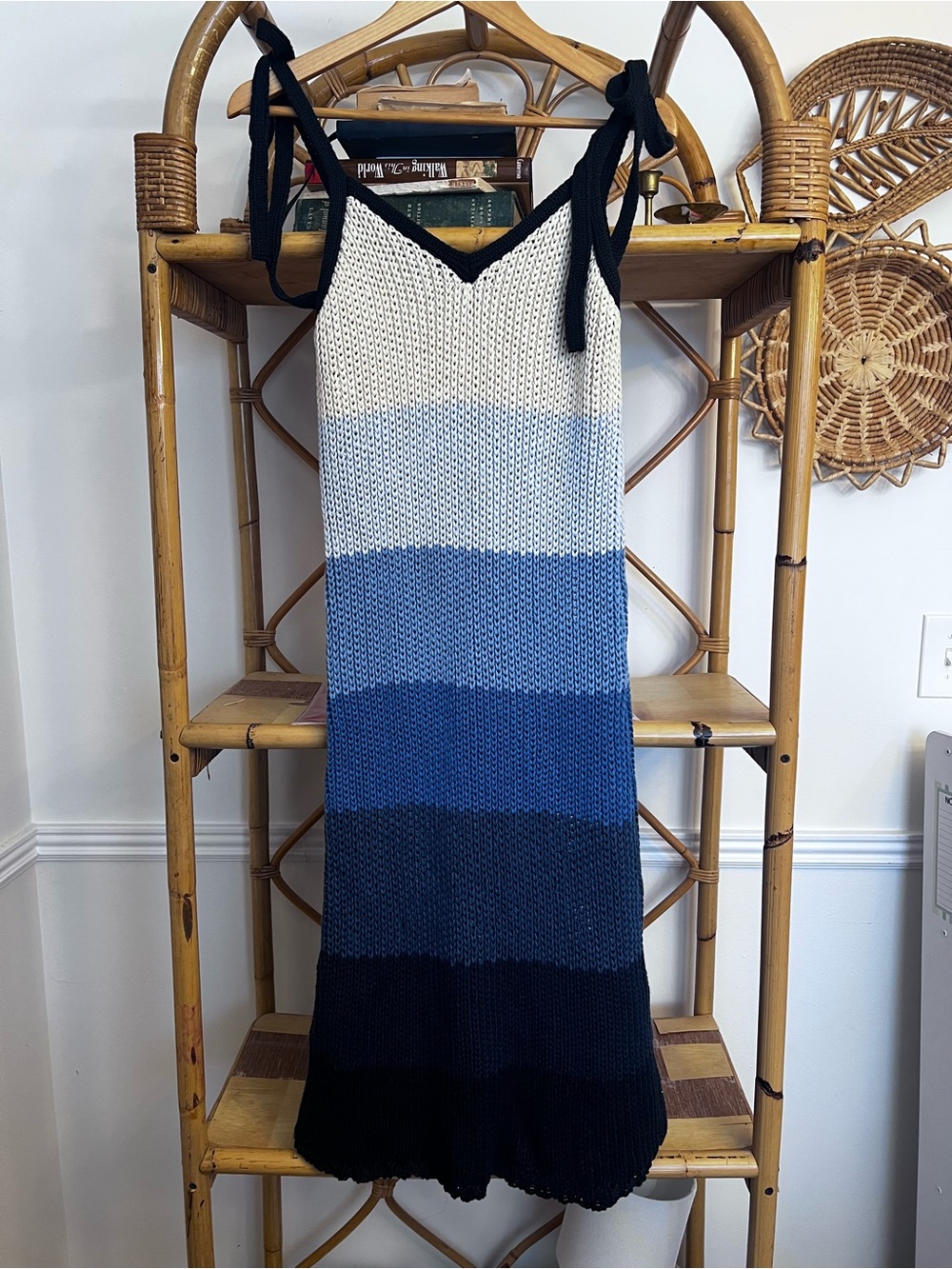 Knit Ombre Blue Stripe Tie-Shoulder Dress